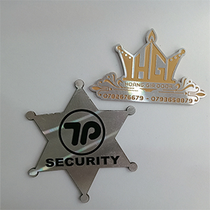 2 mẫu tem nhôm logo Hoàng Gia Door và TP Security