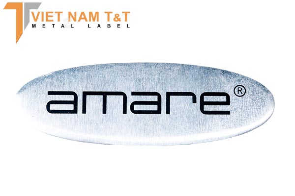 Tem inox hình elip logo thương hiệu Amare
