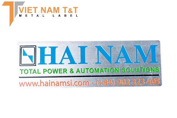 Tem inox thông tin và logo công ty Hải Nam